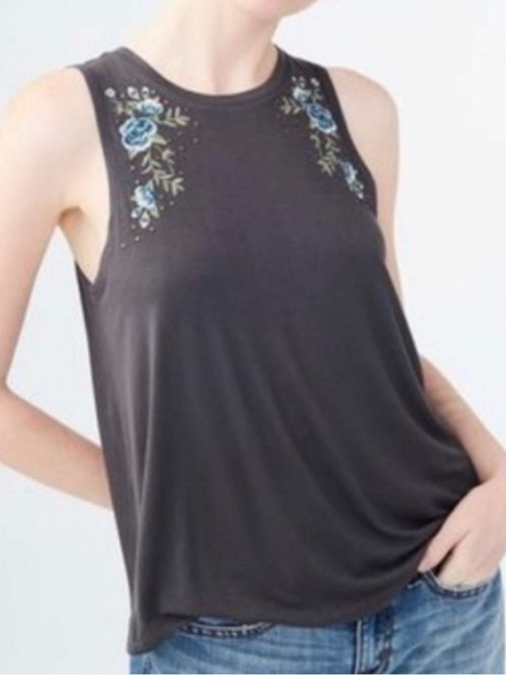 Aeropostale Floral Embroidered Tank Top